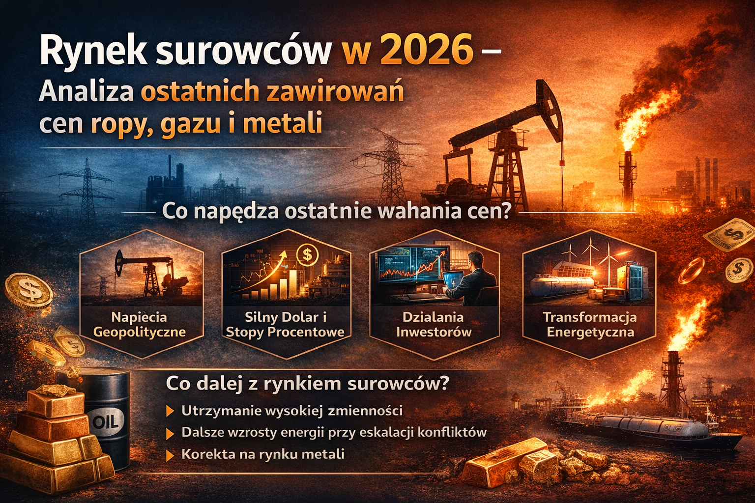 Rynek surowców w 2026 – analiza ostatnich zawirowań cen ropy, gazu i metali